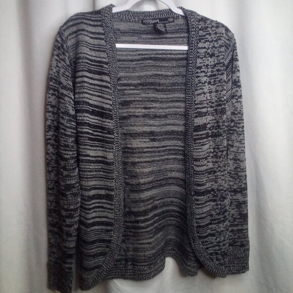 Ashley by 26 International Cardigan Sweater S Long Sleeve Open Front Black Gray - Picture 1 of 16